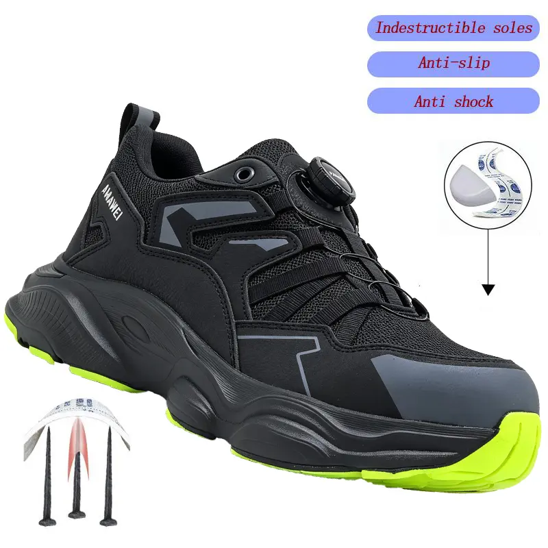Rotating Button New Safety Shoes Men Anti-smash Anti-puncture Work Shoes Fashion Men Sport Shoes Security Protective Boots steel toe shoe Indestructible Roofing Shoes