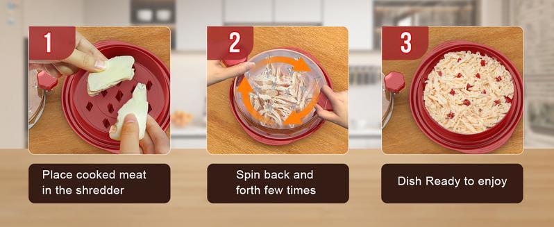 Chicken Shredder Large Chicken Breast Shredder Tool Twist with Brush&Fork, Visible Meat Shredder Machine, Anti-Slip Strip, Ergonomic Handle