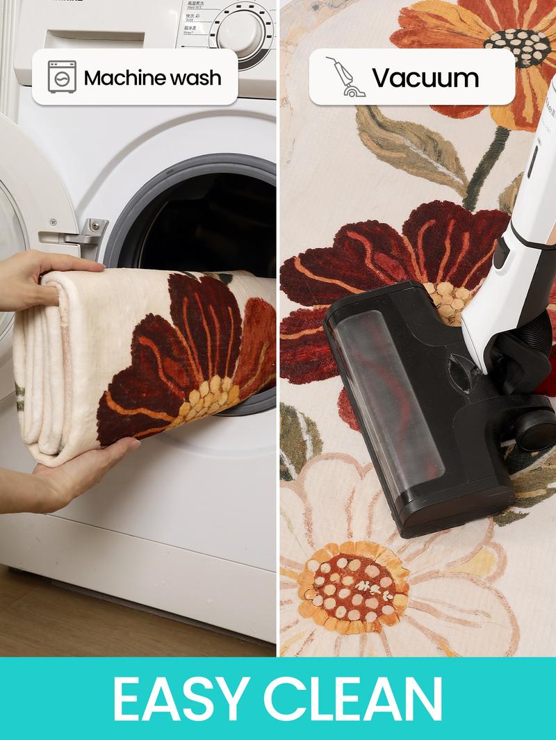 LUMI Trending Flower Patterned Non - slip Cozy Floor Mat, Single Piece, Ideal Decorative Carpet for Home - Living Room, Bedroom, Study. Must - have Vanity Decor & Household Ornament Rug Washable Non-Slip Floral Abstract Plush