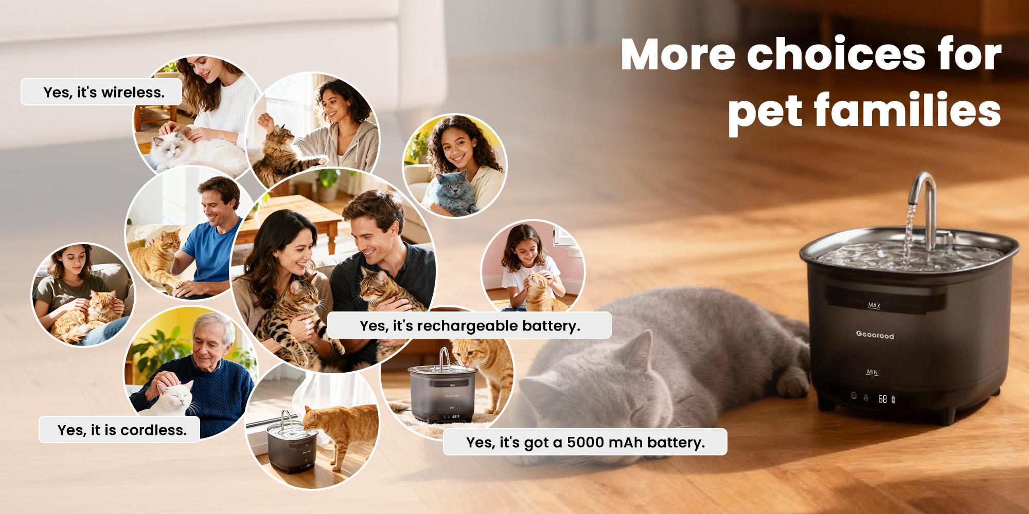 Geoorood Cat Water Fountain Cordless, 101oz/3L Wireless Pet Water Fountain for Indoor Cats, Battery-Operated Cat Drinking Fountain with Motion Sensor, Ultra-Quiet Pump, BPA-Free