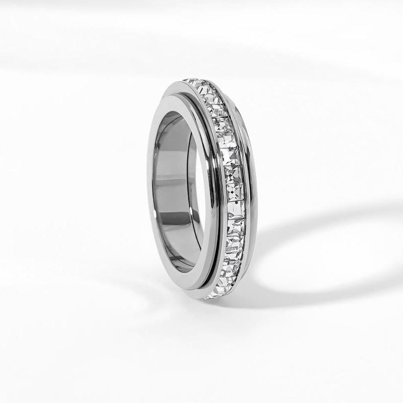Anxiety Rings for Women and men Titanium Steel Spinner Fidget Band Rings Cubic Zirconia Relieving Anxiety Wedding Promise Lucky Rings Comfort Fit Size 5 to 10