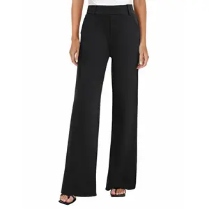 FireSwan Women's Wide Leg Dress Pants High Waisted Stretchy Work Trousers Business Casual Office Pull on Slacks with Pockets