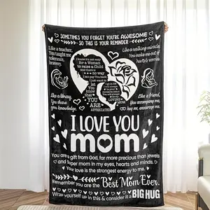 Precious Mom Gift - Super Soft Flannel Heart Shaped Poetic Blanket, Black and White Floral Design | Perfect Birthday or Mother's Day Gift for Daughters and Sons, Mother's Day Gift for Mom