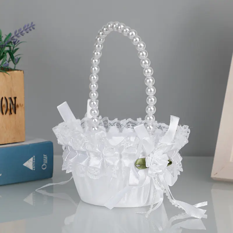 New Western Wedding Flower Basket, Bride Flower Girl Throw Flowers, Pearl Handle, Artificial Decorative Lace Decoration, Handheld Flower Basket, Organiser, Organizing Baskets, Western Theme, Elegant Decor, Basket With Handle, Decorative Storage