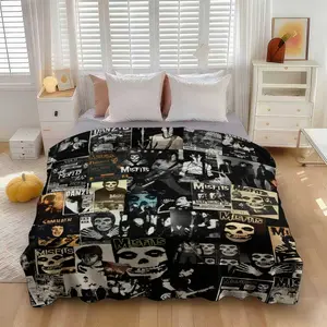 Misfits Collage Blanket – Dark Retro Punk Cozy Throw – VHardcore Punk Must-Have ，Misfits Dark Aesthetic Home Blanket , Gift For Misfits Fans ,  Suitable for Sofa, Bed, Travel, Camping, Living Room, Office Chair
