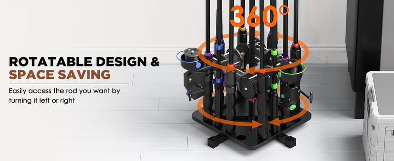 Carbon Steel 360° Rotating Fishing Rod Holder for Garage Holds 16 Rods Easy Install Space Saving Sturdy Rack Organizer for Men Black Bracket Shelf Carbon Steel 360° Rotating Fishing Rod Holder for Garage Holds 16 Rods Easy Install Space Saving Sturdy Rack Organizer for Men Black Bracket Shelf