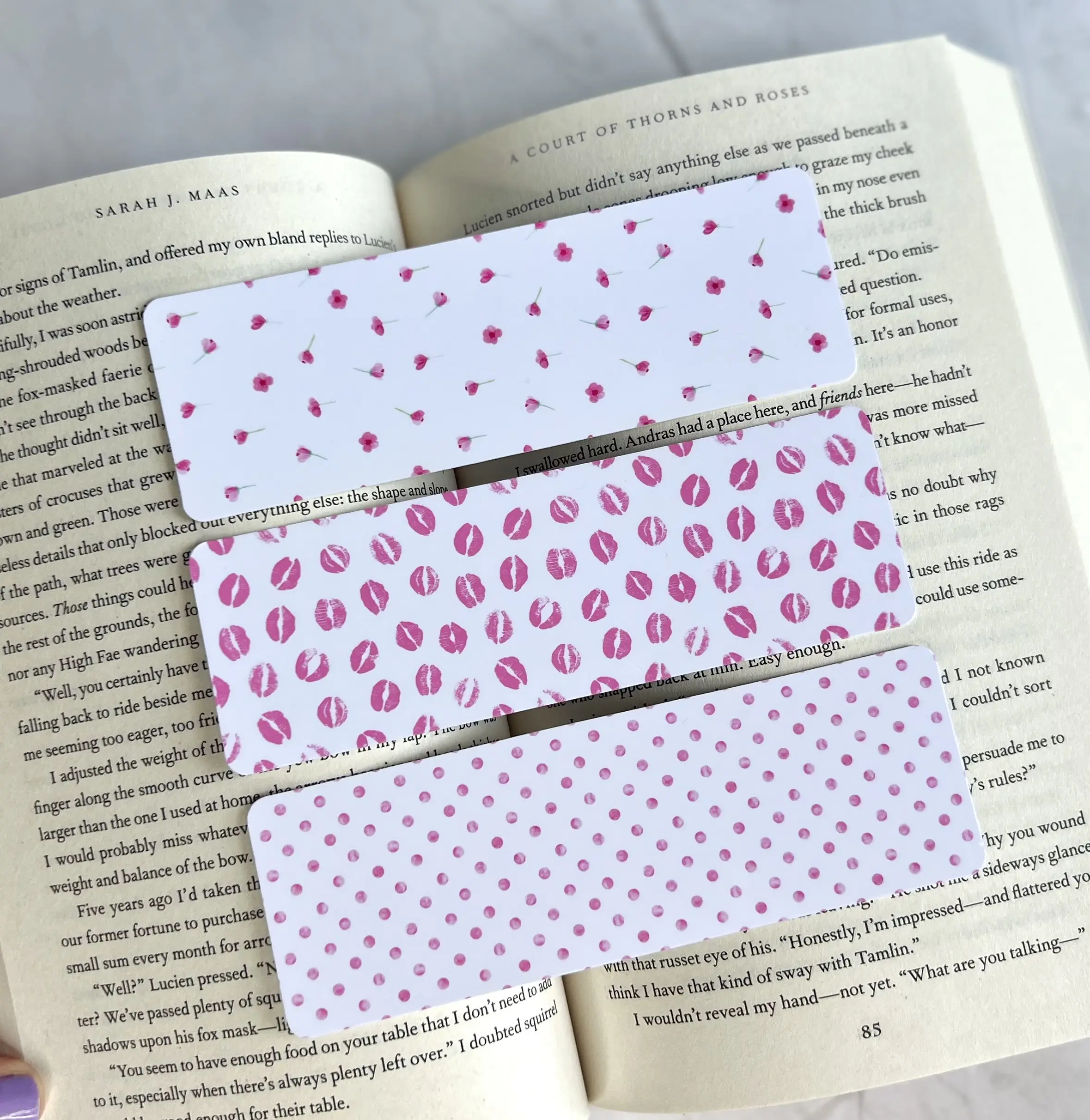 The Kiss of Summer Laminated Bookmark Set for Book Lovers, Aesthetic, Bookish Merch, Flower Bookmark, Dots Bookmark, Lipstick Bookmark, Double-Sided, Durable