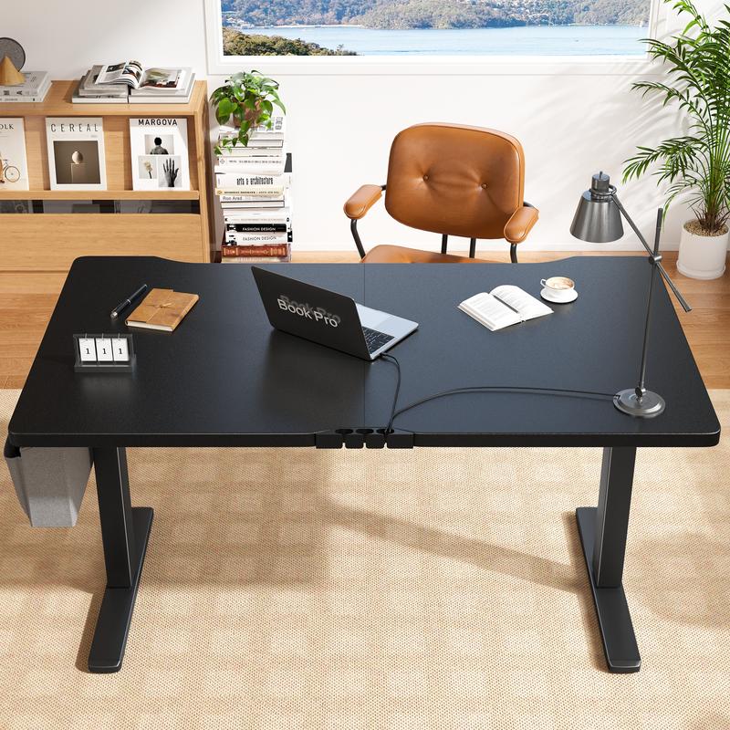 【Smart Memory Height】Raybee Electric Standing Gaming Desk with LED 56'' Sit Stand Up Desk Adjustable Height 3 Memory Preset Computer Home Office Desk with Side Pocket