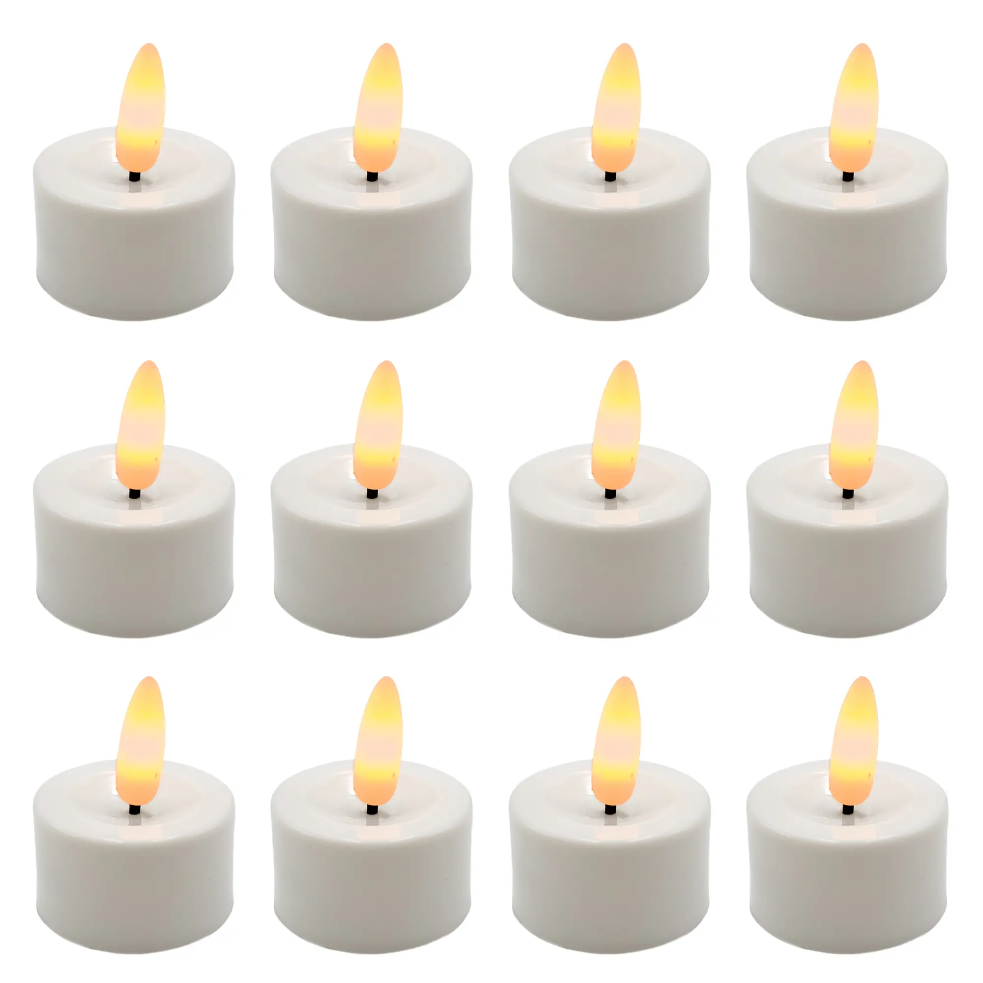 LumaBase 12-Pack Decorative Plastic Battery-Operated 3D Wick Flickering Amber Glow LED Candles, Pivoted Wick, for Adult Interior Home Decor Lighting