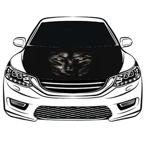 Black Wolf Car Hood Cover Flag , Engine Banner Flag Black Wolf Logo,4X5ft/6X7FT,100% Polyester Elastic Fabrics Can be Washed