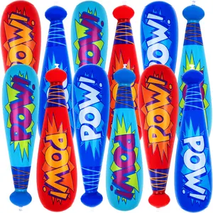 POW Inflatable Baseball Bats for Kids - Pack of 12 - Approx. 20" Durable Inflates in Assorted Colors, Superhero Birthday Party Favors, Decorations, & Supplies, Carnival Party Prizes