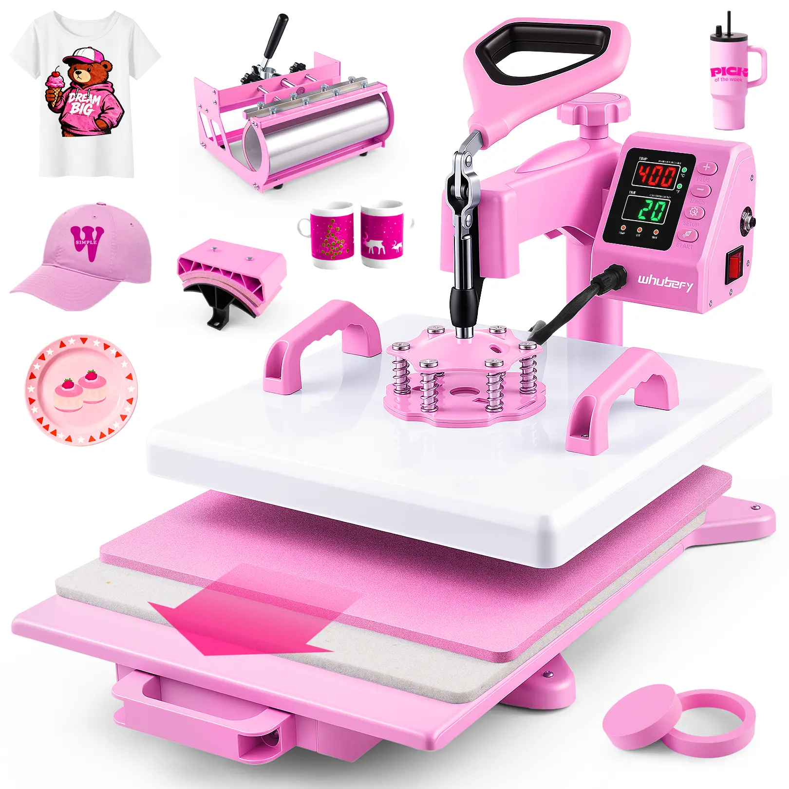 AKEYDIY 15" X 15" Heat Press Machine, 5 in 1 Professional Sublimation Machine Digital Heat Transfer with 360° Swing Away Design for T-Shirts/Tumbler/Mug/Hat/Plate/Cap, Industrial-Quality Press Machine with 30OZ Tumbler Press, mothersdaygift