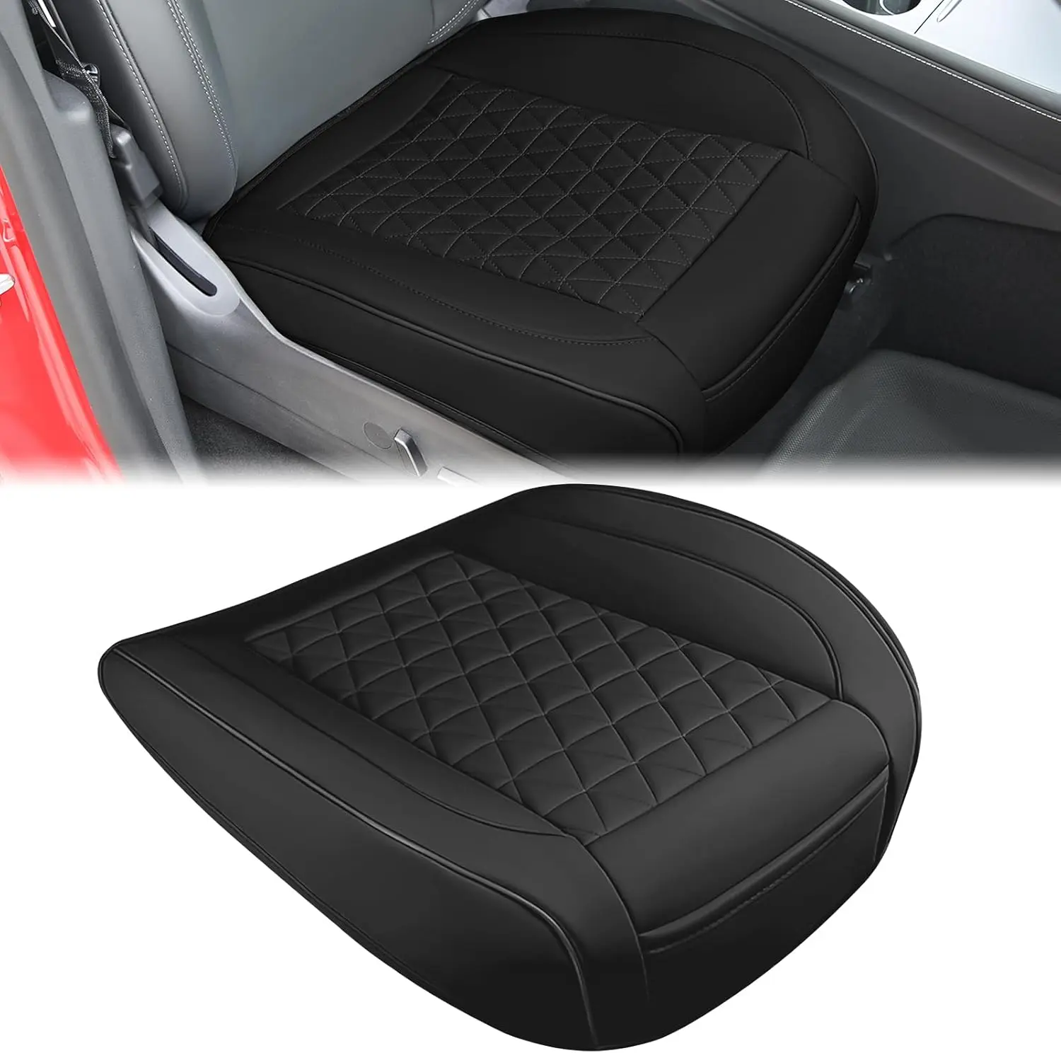 Nilight Black Leather Front Seat Cushion Cover - Car Seat Protector with Waterproof Anti-Slip Surface, Storage Bag, Full Bottom Wrap - Fits Car, Sedan, Van, SUV, Truck Car Seat Decorative