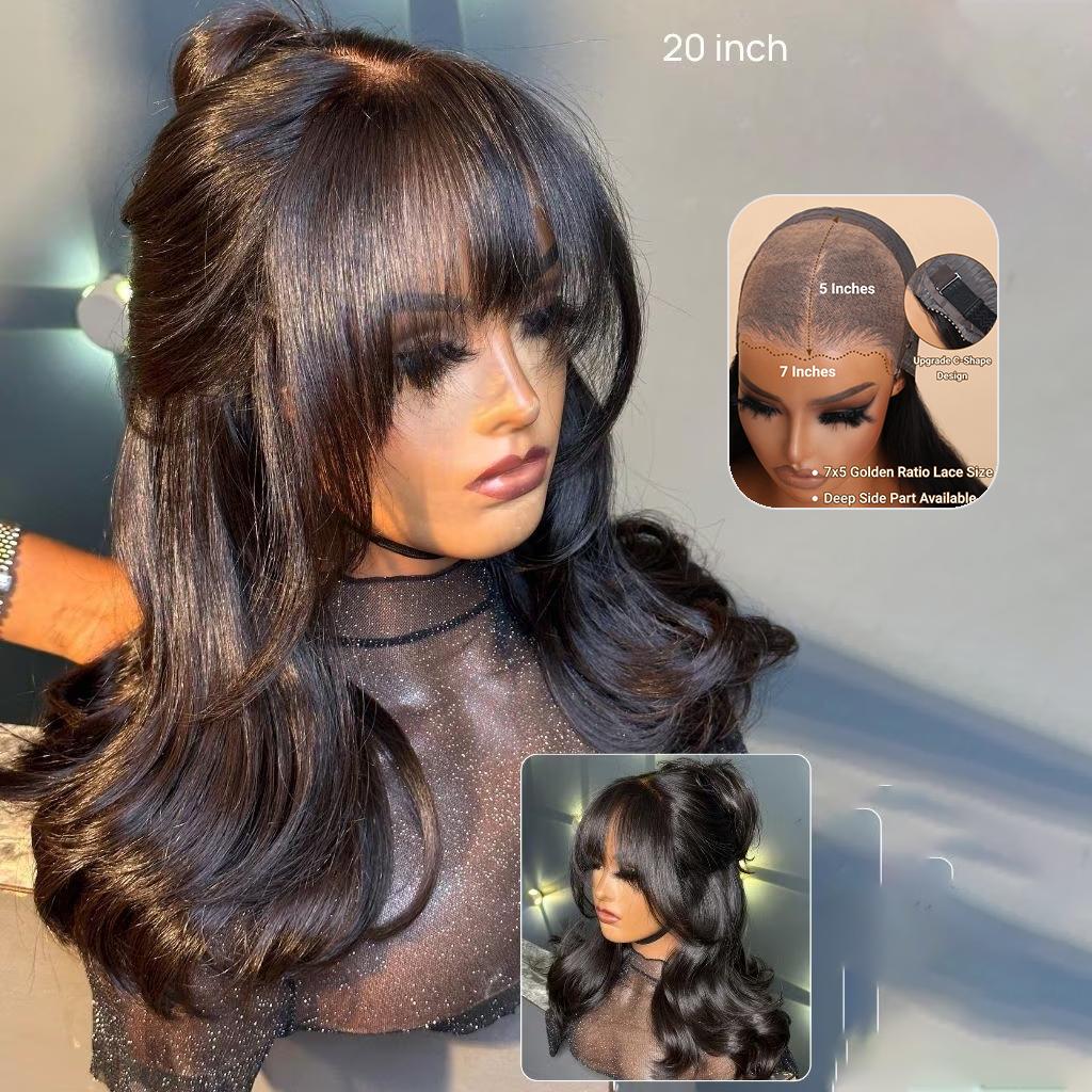 Nadula 7x5 & 13x4 3D Body Wave Lace Frontal Wig With Bangs Pre Everything Put On And Go 180% Density Human Hair Wigs Glueless TikTokShopStockUp SpringStatements