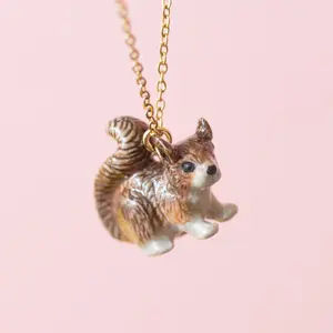 Squirrel Necklace | Camp Hollow Ceramic Animal Jewelry | Porcelain Pendant