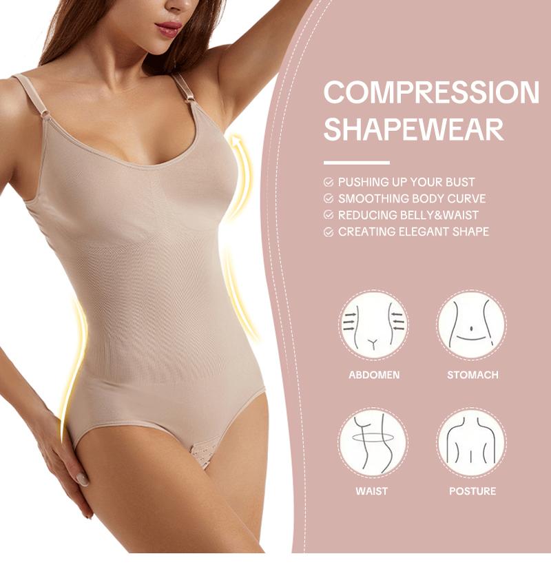 Women's Seamless Sexy Ribbed Bodysuit With Adjustable Spaghetti Straps & Sculpting Thong
