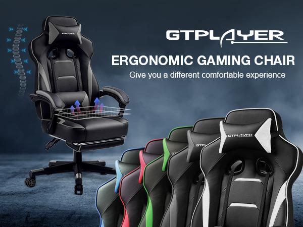GTPLAYER Gaming Chair with Footrest, Big and Tall Game Chair 350lb Racing Style Computer Chair, Ergonomic Executive Office Chair High Back with Lumbar Support and Recliner
