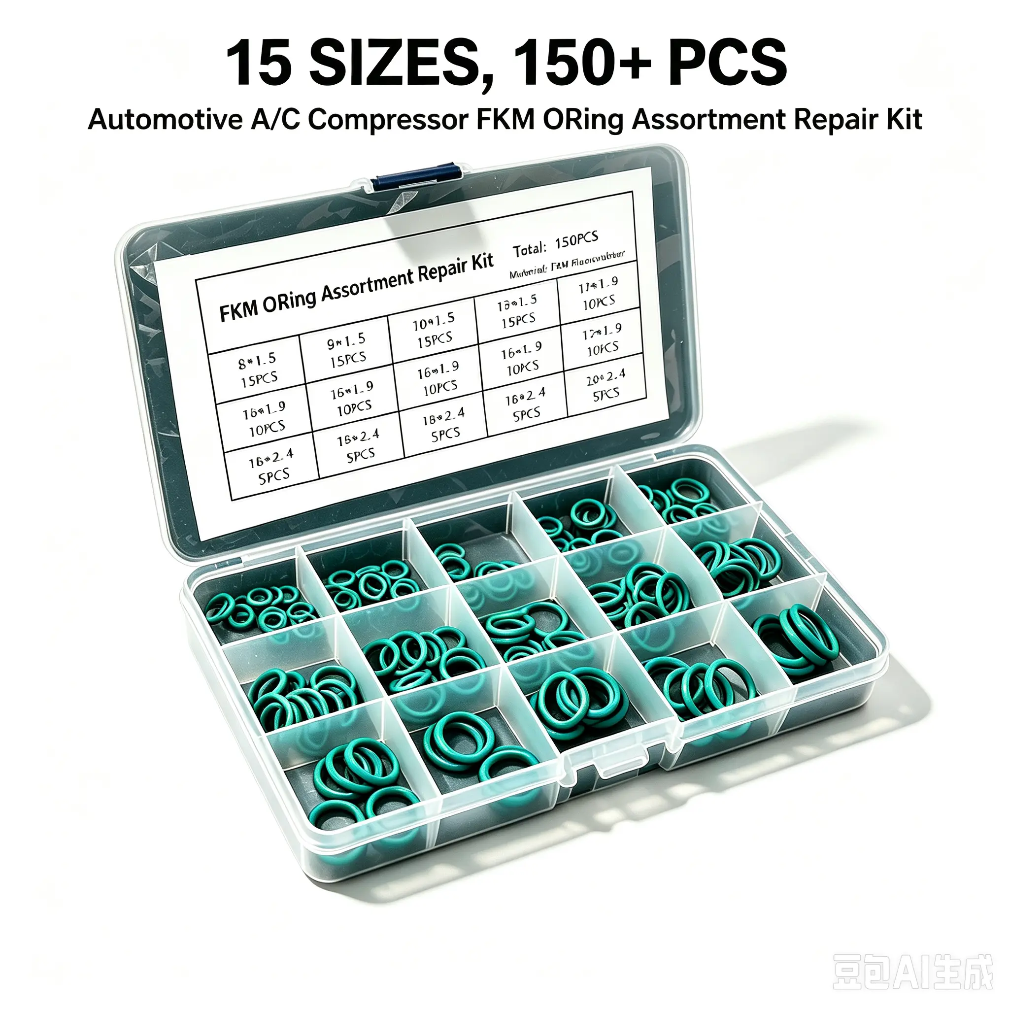 YXCY 150Pcs FKM Automotive A/C Faucet O-Ring Seal Kit - 15 Sizes Universal Rubber Compressor Gasket Set for Car Repair & DIY Leak Proof Sealing