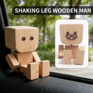 Cute Handmade Shaking Wooden Man Figurine with 12PCS Magnetic Expressions, Wood Doll for Car Dashboard Office Accessories Desktop Decor & Cute Car Trinkets. Vehicle Accessories, fun desk decoration, decorative statue, day home decor, gift for family