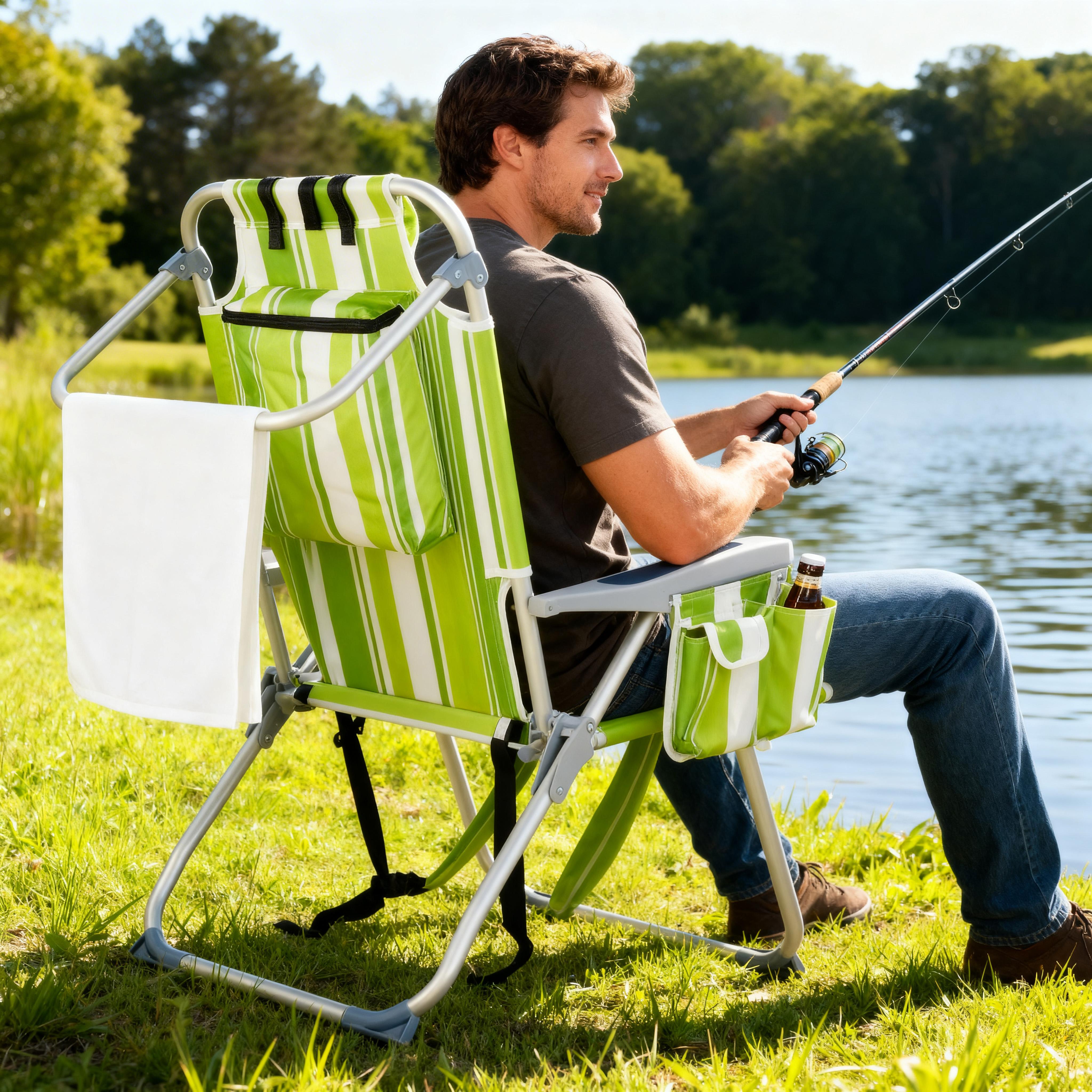 Oversized Tall Folding Beach Chair Lightweight 63*70*99cm Portable Sand For Adults Heavy Duty 300 Lbs With Cup Holders Foldable High Camping Lawn Chairs Camp Outdoor Picnic Sports Loveseat Carrying Bag Table Holder Patio Fashion Fabric Oxford Fabric