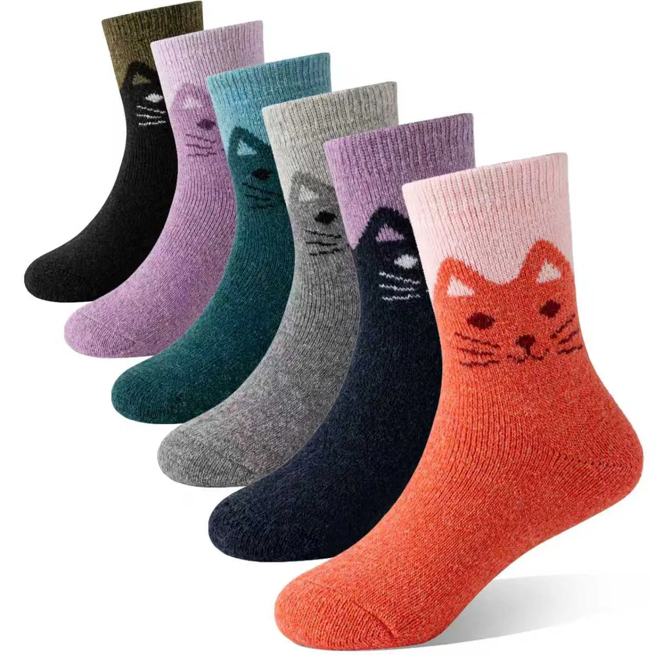 6 Pairs Kids Merino Wool Hiking Socks For Toddlers Boys Girls Warm Thick Thermal Crew Boot Heavy Cozy Cute Cat Gift Socks, Youth Socks, Animal Socks