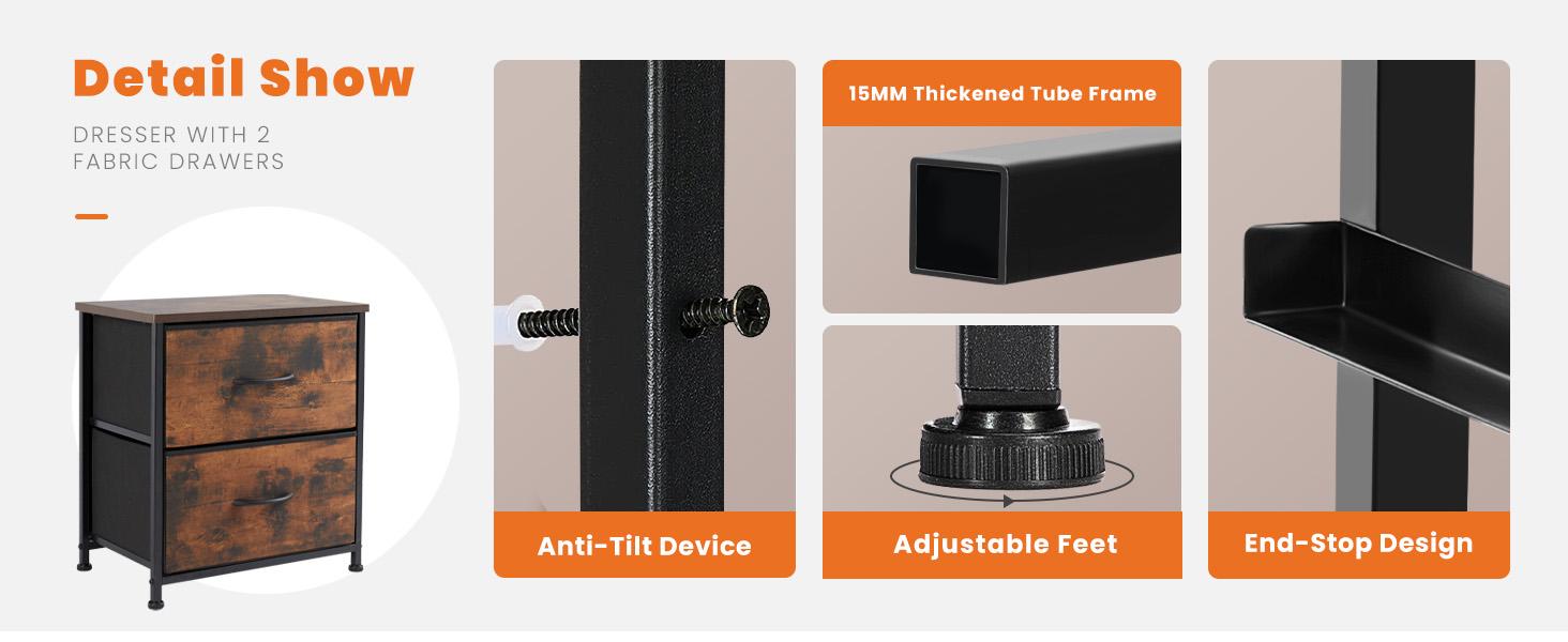 Sweet Furniture F Nightstand with 2 Fabric Drawers, Tall Nightstand, Dresser, Side Table, End Table, Bedside Table, Night Stands, Bedroom Furniture for Living Room, Entryway, Nursery, Closet