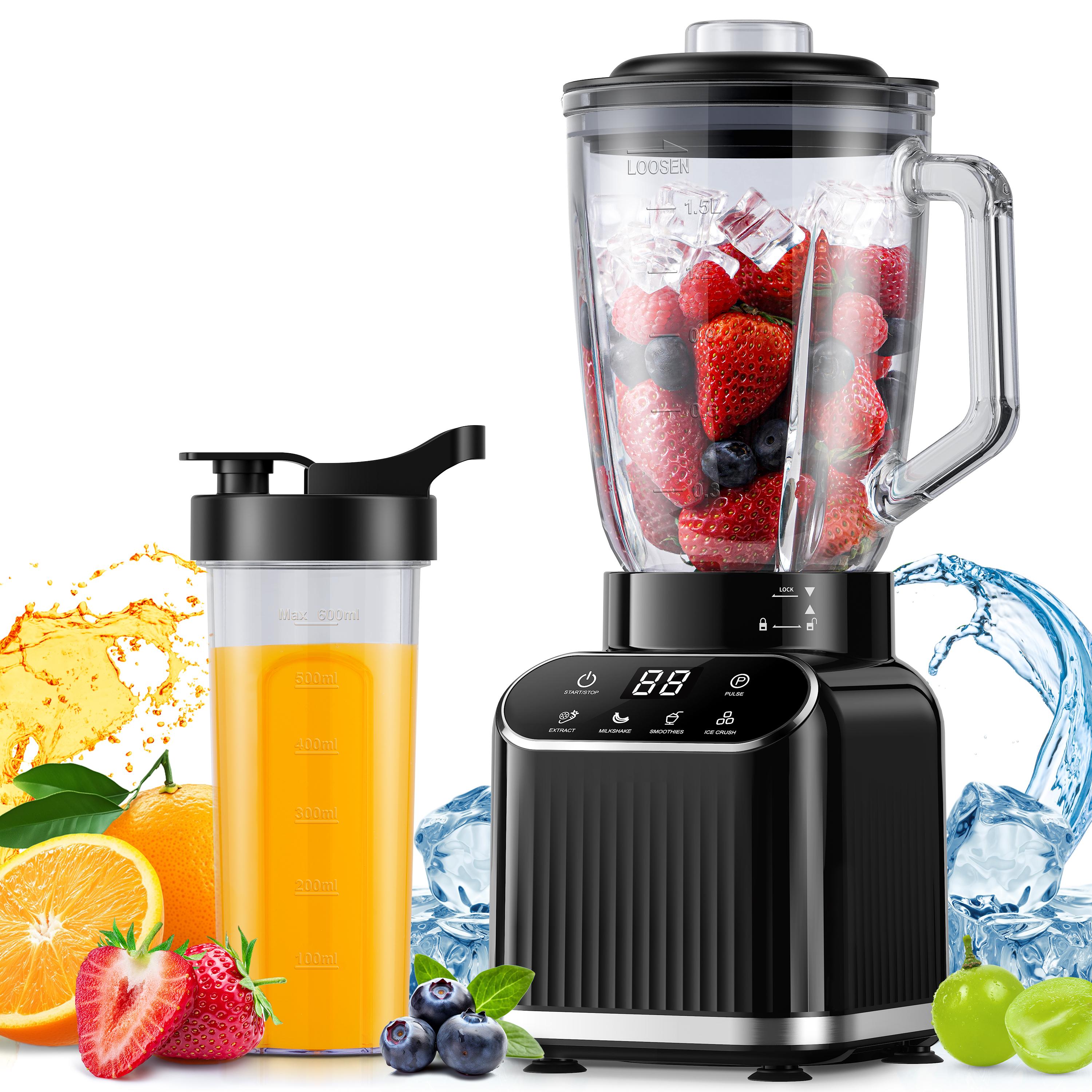 SHARDOR Blender for Shake and Smoothies, Powerful 1200W Countertop Blender, 52oz Glass Jar, for Frozen Fruit Drinks, Smoothies, Sauces & More, Silver Home Multifunction Juicer