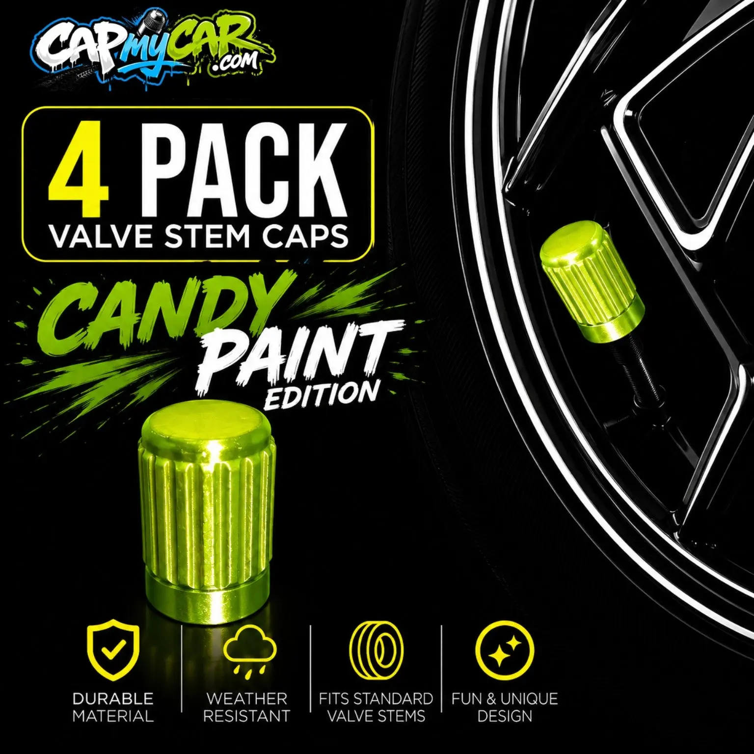 Glossy Candy Paint Metal Aftermarket Car Tire Valve Caps, Automotive Replacement Parts, Vehicle Accessories