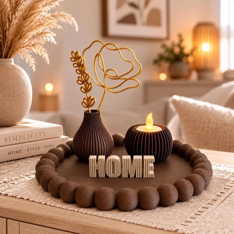 Bubble HOME Decor Tray Set | 3D Printed Home Decor | Beaded Tray, Vase & Candle Holder | Farmhouse Vanity Organizer | Housewarming Gift