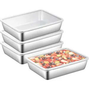 3pack Large Stainless Steel Food Containers Rectangle Food Storage Box Leak Proof Plastic Lid Airtight Meat Storage Container for Fridge,Kitchen Dishwasher Safe