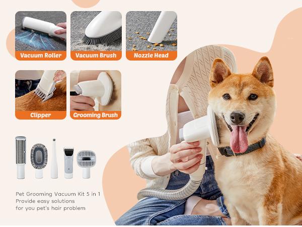 Professional Pet Grooming Vacuum Kit with Cordless Low Noise Dog Clippers and 5 Groomer Tools for Cats and Dogs