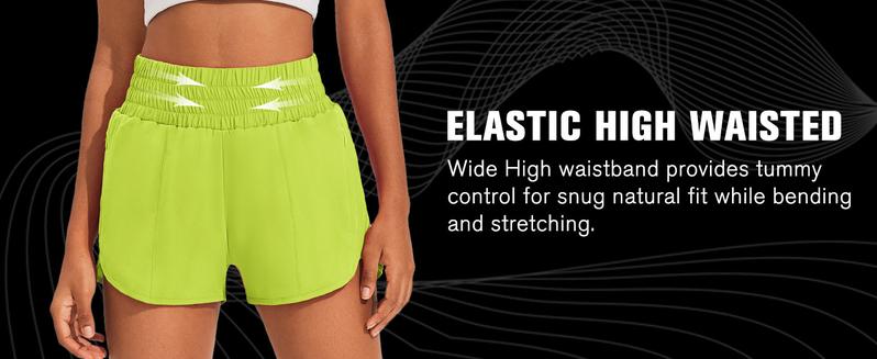 PINSPARK Women's Athletic Shorts Gym Workout Running Shorts with High Waist Zipper Pockets