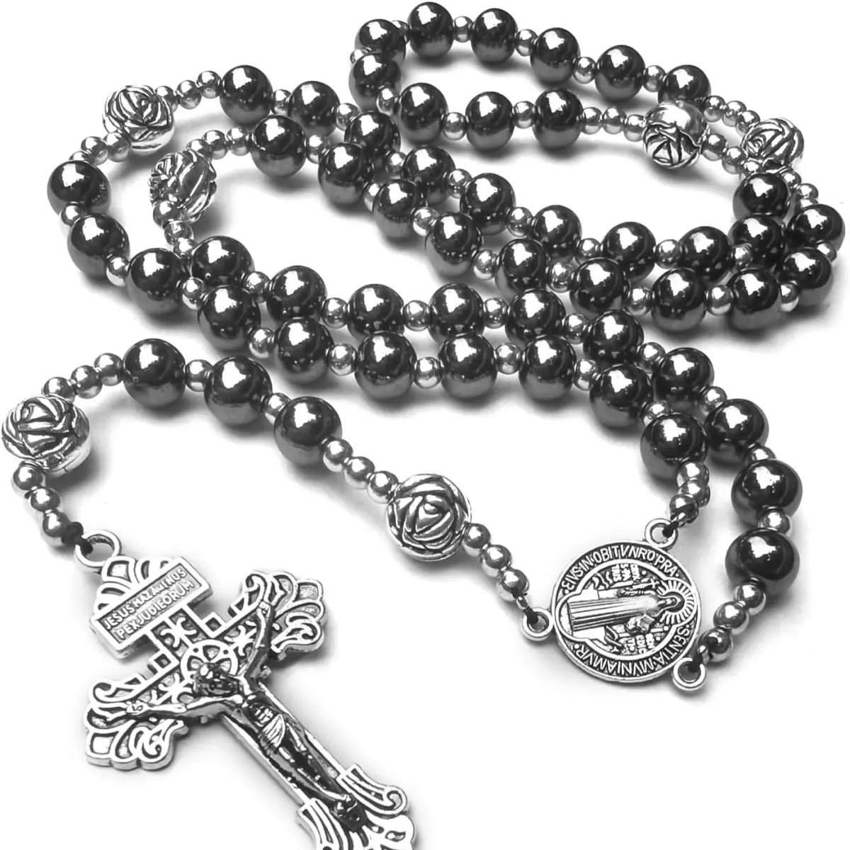 Hematite rosary beads catholic for women and men,Catholic baptism gifts for boys,Rosary for first communion boys or girl, Black