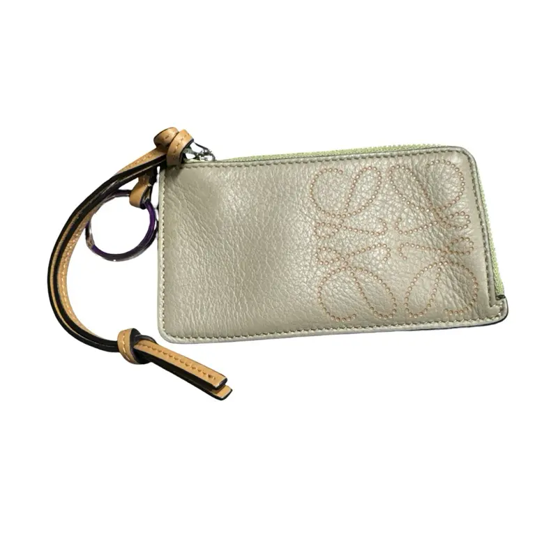 Pre-owned Loewe leather Small Leather Goods Grey Anagram Coin Card Holder