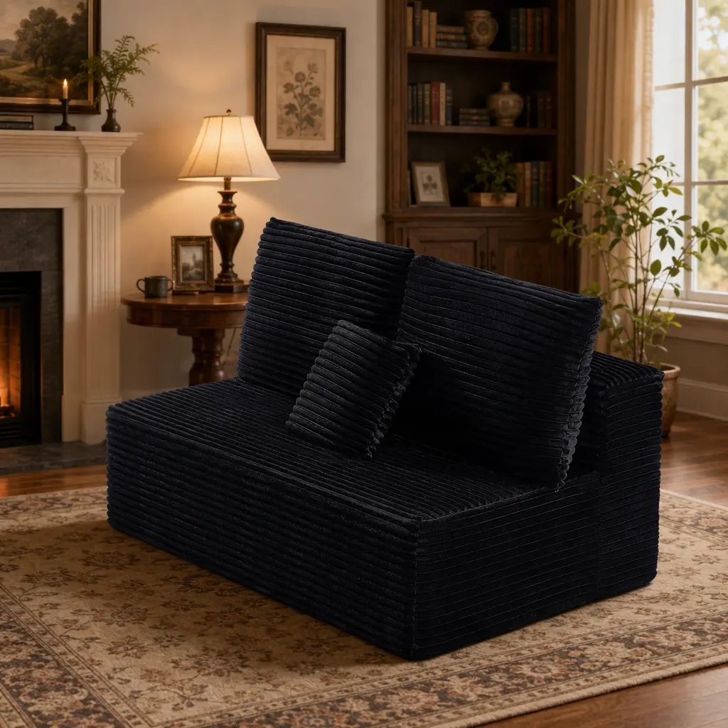 HSECOYAY 56" Cloud Couch Sofa Moder Modular Sofa with 3 SoftPillows & Lounge Chairs Boneless Upholstered CouchesforLiving Room Bedroom Plush Corduroy Fabric
