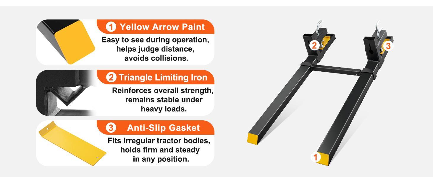 VEVOR Pallet Forks, TikTokShopBlackFriday, 4000 lbs Clamp on Pallet Forks, 60" Total Length Heavy Duty Pallet Forks with Adjustable Stabilizer Bar, Tractor Bucket Forks for Tractor Attachments, Skid Steer, Loader Bucket VEVOR Super Brand Day