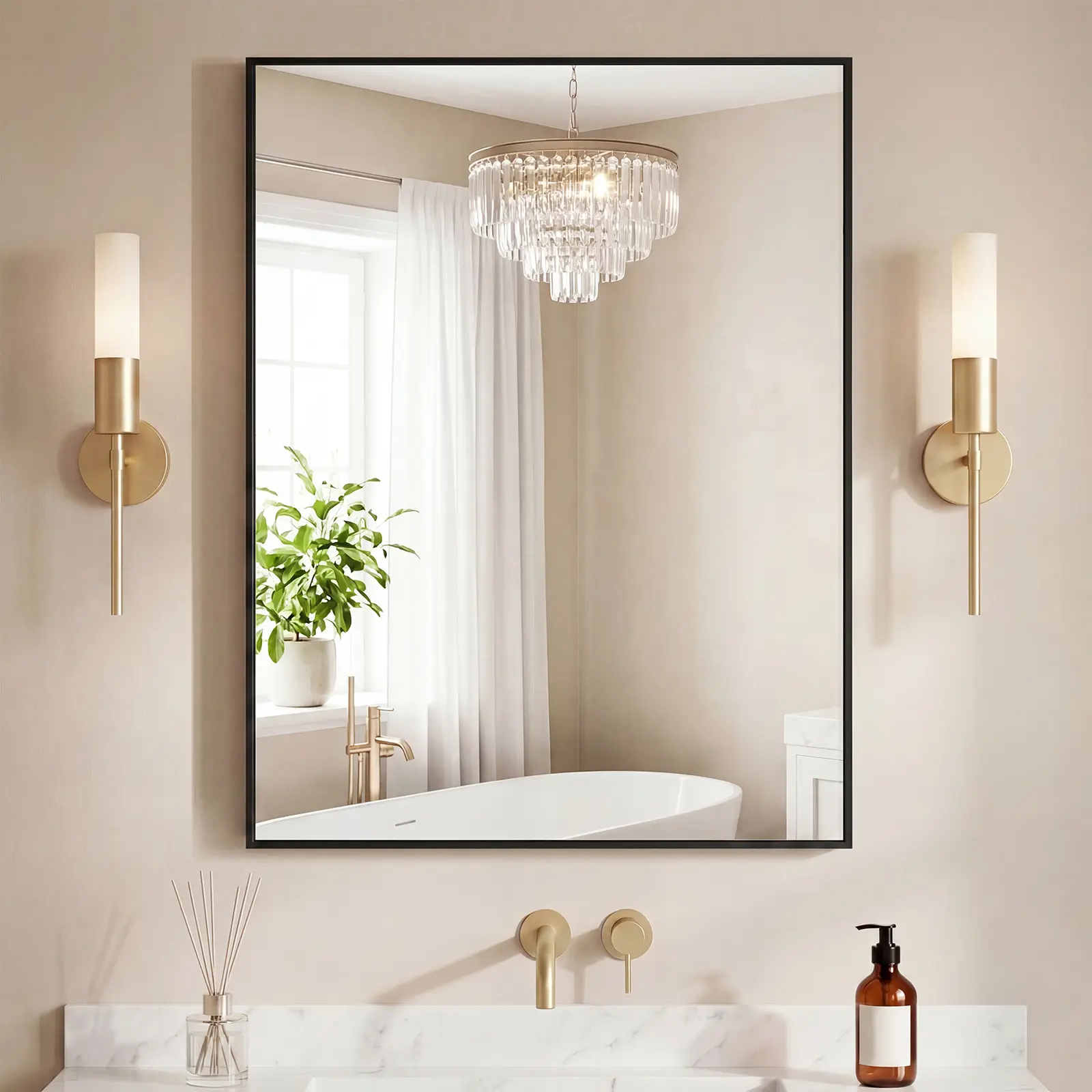 Sweetcrispy S - Bathroom Mirror, Brushed Framed Mirror for Over Sink, Rectangle Wall Vanity Mirrors with Square Corner, Alumium Frame, Modern Farmhouse Style