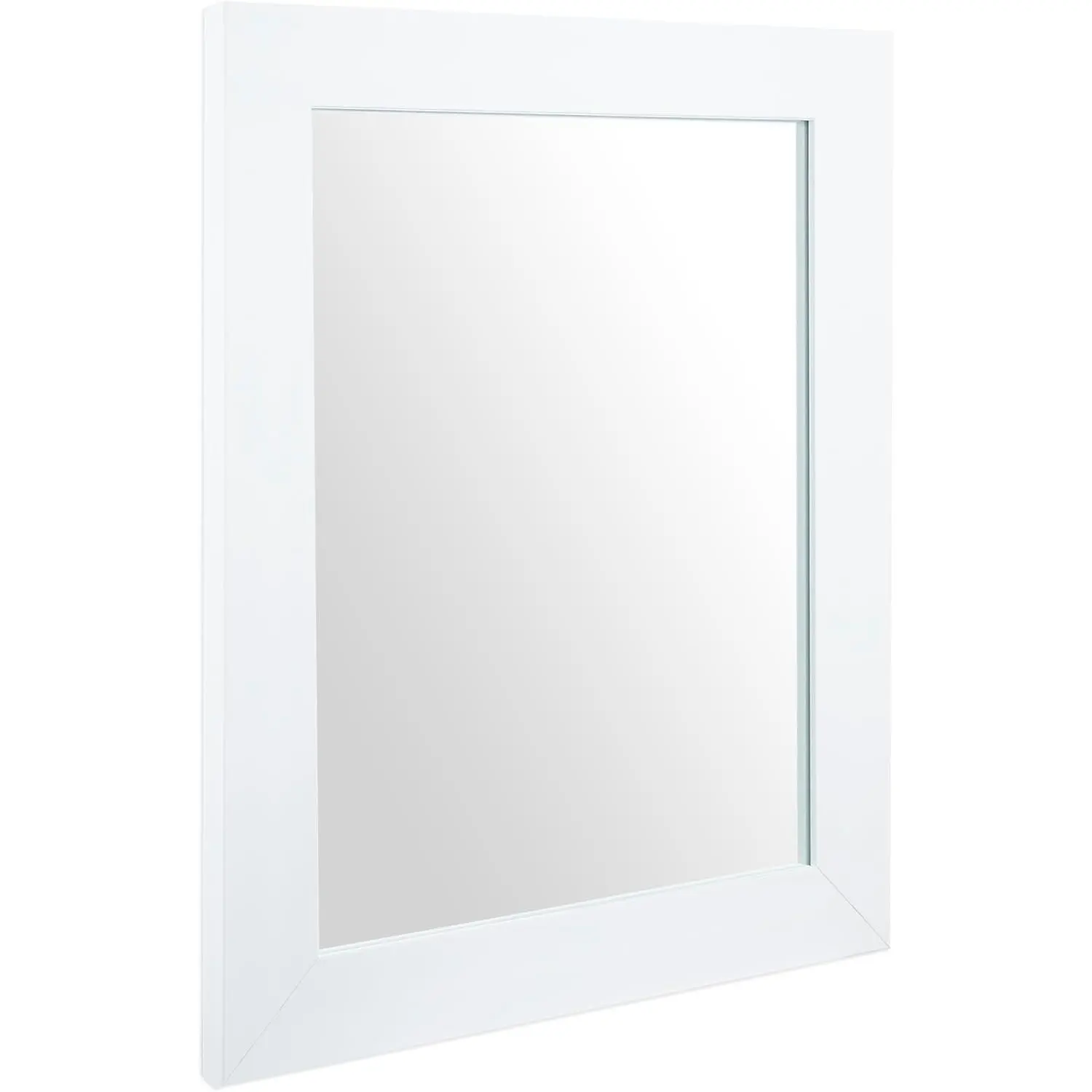 12"x16" White Modern Polystyrene-Metal Frame Indoor Reflective Float Glass Bathroom Vanity Wall Mirror - Hanging/Surface Mount, Lighted, Synthetic, for Home Users, Vertical Decorative Mirror