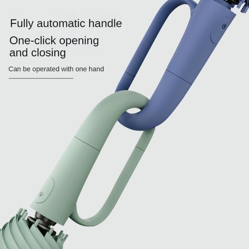 Green Foldable Rainproof Automatic Umbrella, 1 Count Compact Ring Buckle Windproof Reinforced Umbrella, Durable Innovative Sun-Protection Folding Umbrella for Women, Pocket Umbrella, Wind-Resistant Umbrella, UV Umbrella, Suitable for Rainy Days Outdoors