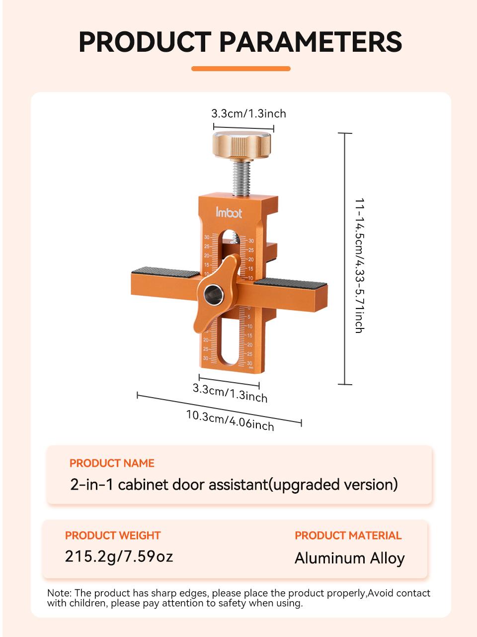 IMBOT 3-in-1 Cabinet Door Assistant & Zhi Luo Drill Tool Set Aluminum Alloy Material with Orange Body and Measurement Scale for Easy Installation of Cabinet Doors