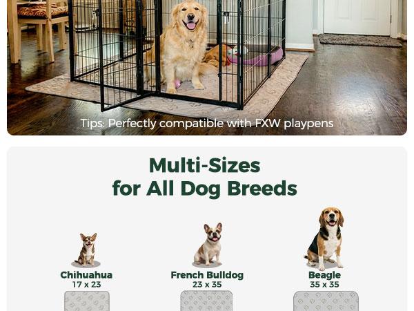FXW Washable Pee Pads for Dogs, Puppy Pads with Super Absorbent, Specifically Designed for 18"/24"/30"/36" Length Cages, Khaki