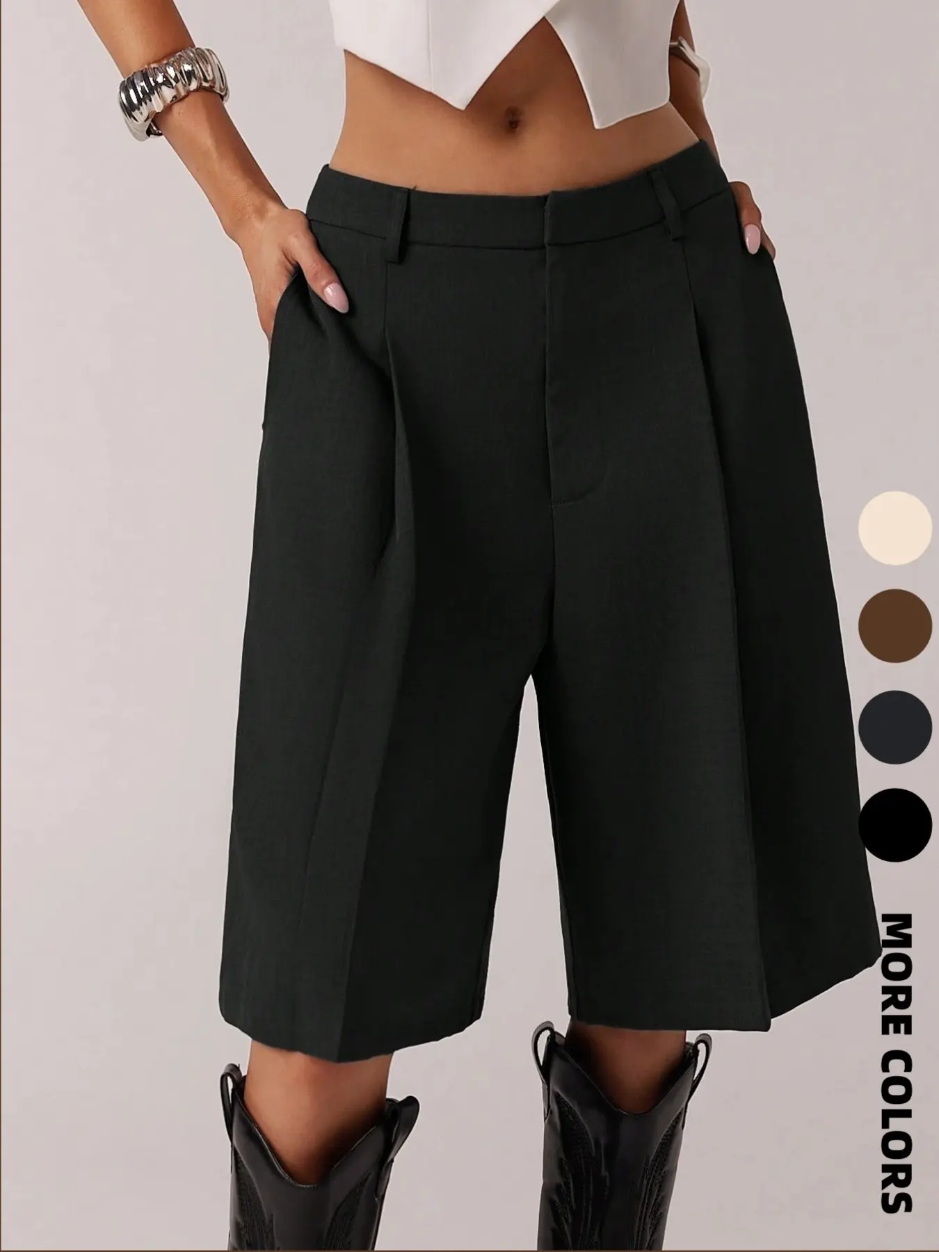 Women's Solid Color Simple Commuter Bermuda Shorts, All Seasons Business Casual Shorts, Stylish and Comfortable