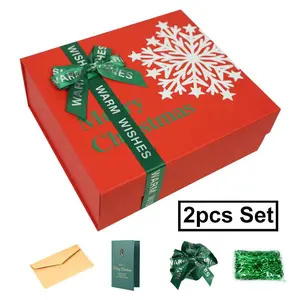Red Rectangular Flip-Top Christmas Gift Boxes, Suitable for Christmas and New Year Gift Wrapping,2-pcs set