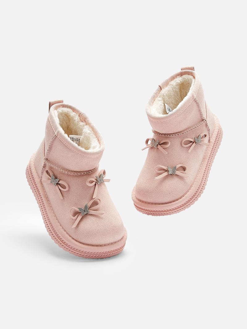 Balabala Girls' Fleece-Lined Suede Snow Boots - Warm Waterproof Anti-Slip Winter Short Boots with Bow Decoration & Anti-Bacterial Technology Balabala Girls' Fleece-Lined Suede Snow Boots - Warm Waterproof Anti-Slip Winter Short Boots with Bow Decoration & Anti-Bacterial Technology