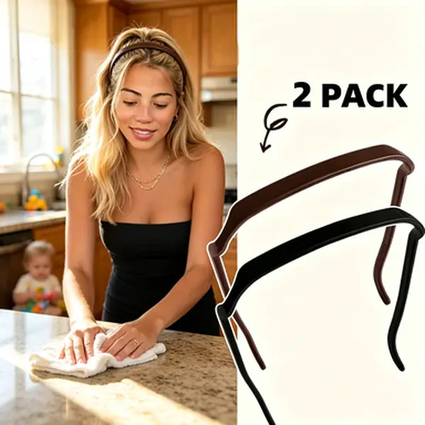 2 Pack Thin Minimalist No Slip Curved Hair Headbands for Women, Flexible Bendable Plain Plastic Hair Bands, Comfort Lightweight Sport Daily Wear Hair Hoops, Black & Brown Neutral Color Set