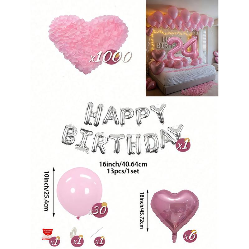 Pink & Silver Balloon Garland Birthday Set, Includes 40inch Foil Number Balloons, Pink Rose Petals, Suitable For 16th, 18th, 20th, 21st, 25th, 30th, 35th, 45th Birthday Party Decoration