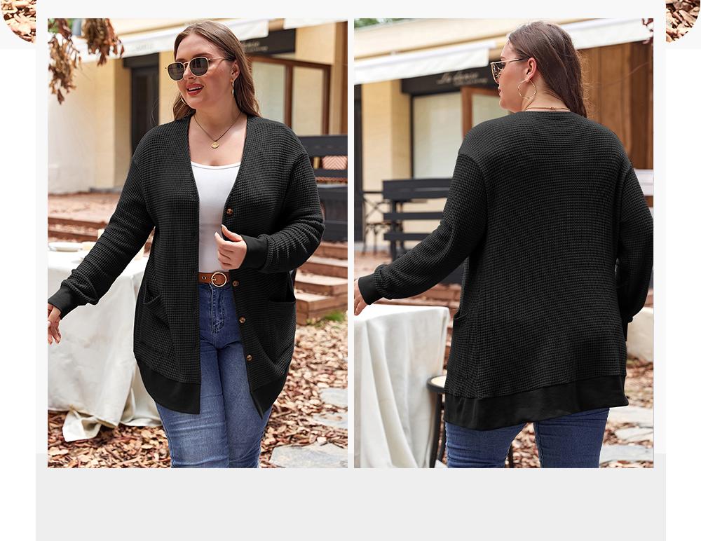 Aleumdr Women's Plus Size Cardigans Casual Long Sleeve Waffle Knit Front Button Tops 1X-5X Soft Breathable Stretchy Skin-Friendly Comfortable Everyday Wear  Knitwear Womenswear Shirts Blouses Basic SpringStatements