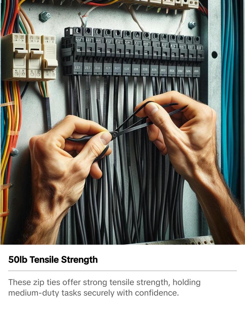 8-Inch Black Heavy Duty Zip Ties (1000-Pack) | 50lb Tensile Strength | UV Resistant Nylon