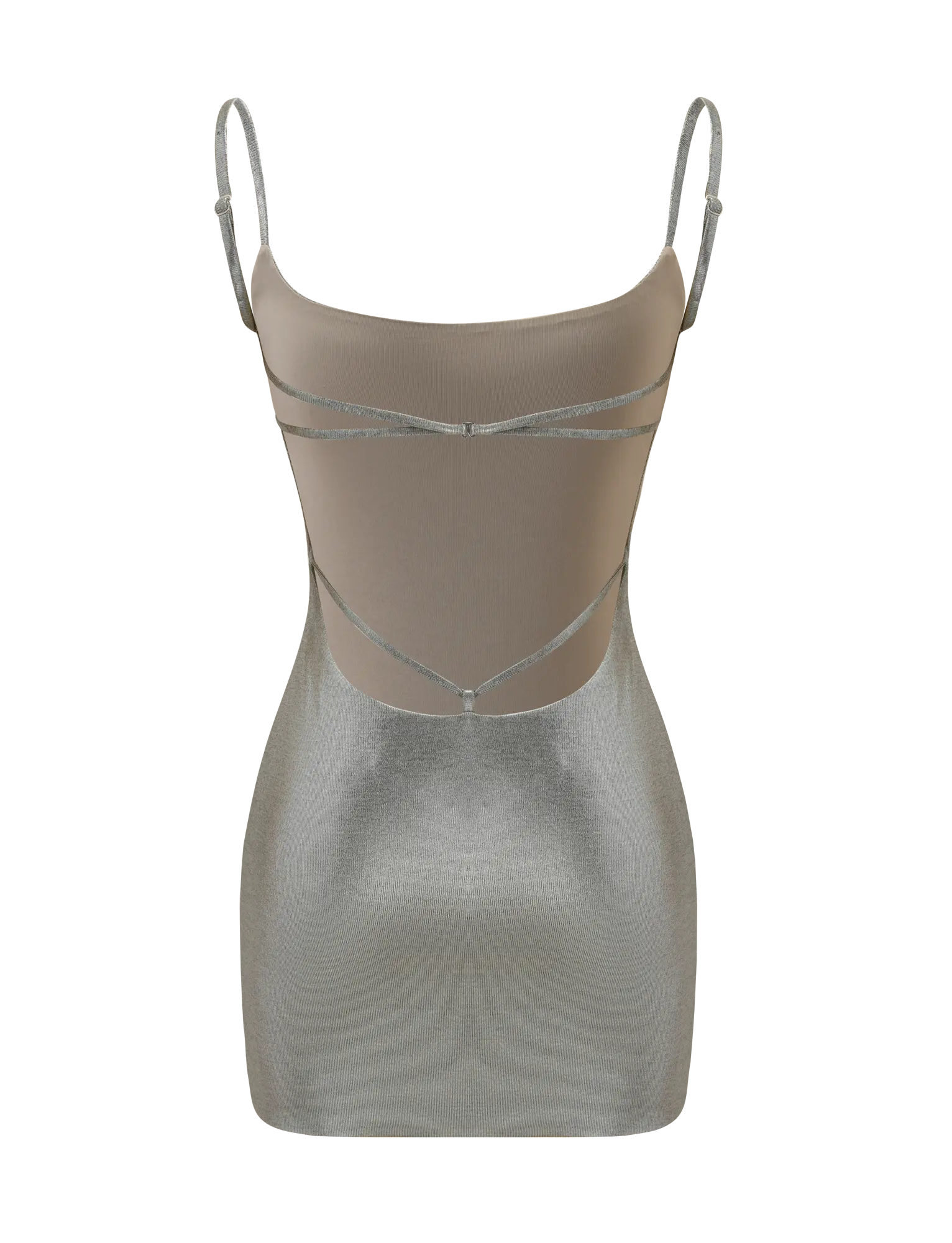 metallic dress short A-Line Metallic Dress With Center Opening To Fitted Short Skirt And Knotted  Neckline by Cinderella Divine -CD0151