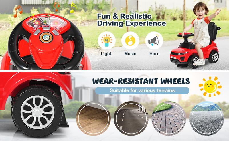 3 in 1 Ride on Push Car, Stroller Sliding Walking Car with Horn, Music, Light, Under Seat Storage, Parental Handle, Armrest Guardrails,Christmas Festival Gift Black Friday Cyber Monday